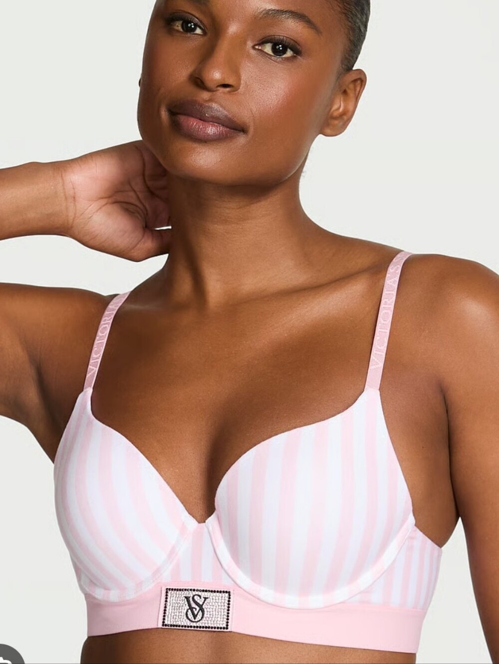 Victoria's Secret Shine Patch Lightly Lined T-Shirt Demi Bra In Pink And White